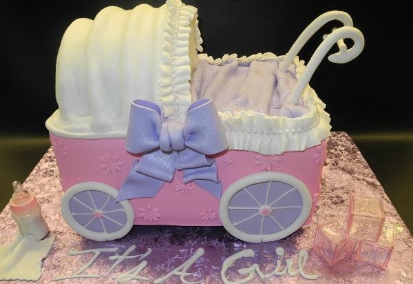 baby carriage cake Pink and Purple Carriage Fondant Cake