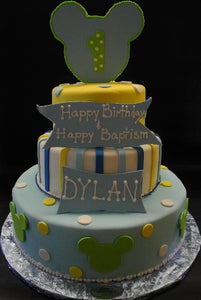 Blue Yellow and Green Baby Mickey Fondant  Birthday Cake