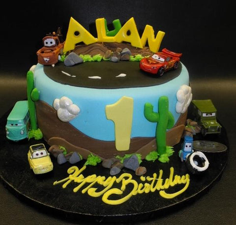 1st Birthday Cars Theme Fondant Cake 625