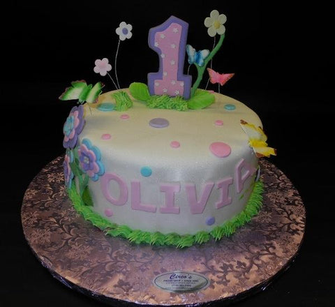 Flower Theme 1st Birthday Fondant Cake 629
