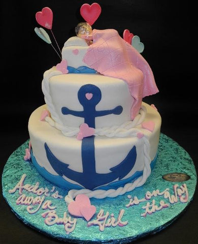 Nautical Pink and Blue Baby Shower Fondant Cake 