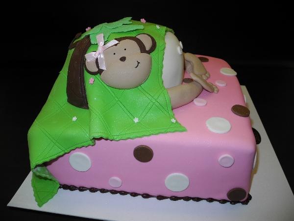 Baby Bottom Fondant Cake with 2D Monkey on side