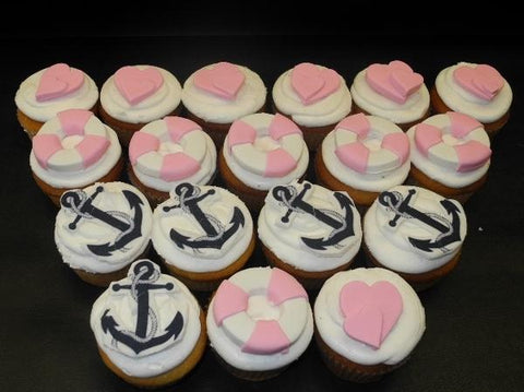 Nautical Pink and Blue Baby Shower Cupcakes 