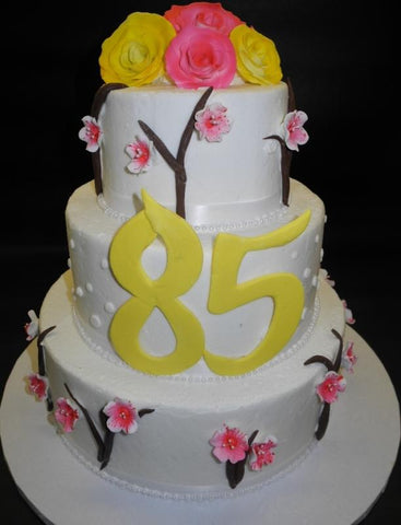 Fruit Blossom tiered fondant Cake for an 85th Birthday