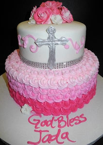 Rosebud Pink Religious Cake with Edible Cross