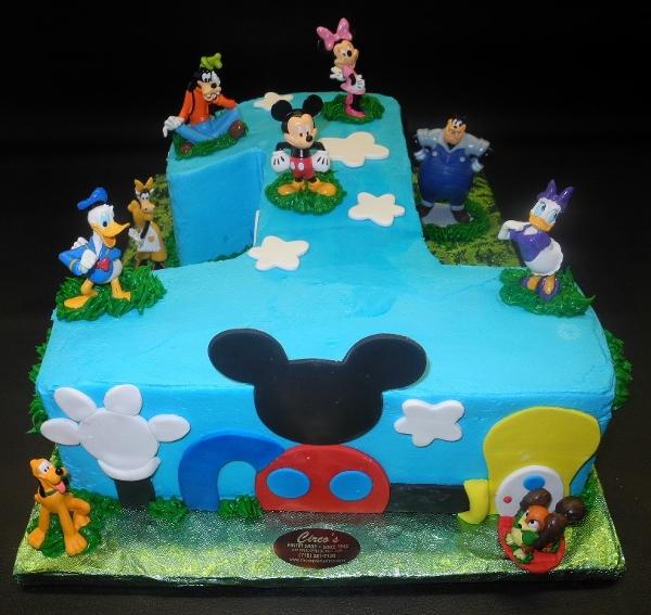 Number 1 Mickey Mouse Icing Cake with Fondant Cut-Outs, mickey mouse 