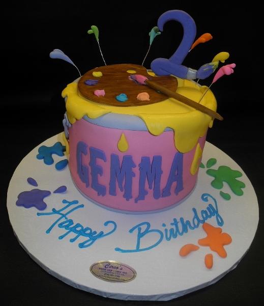 Paint Bucket Fondant Cake with Edible Paint Brush and Number