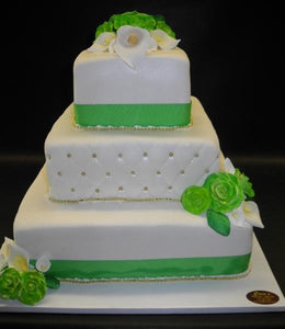Green and White Wedding Fondant Cake