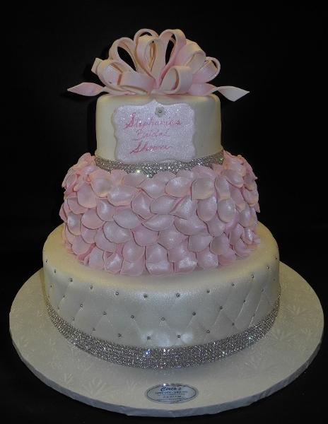Petals Fondant Pink and White Cake with Diamonds around 