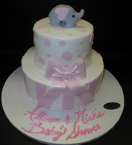 Elephant Baby Shower Icing Cake with Fondant Polka Dots and Bow 