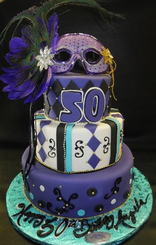 Mardi Gra Purple 50th Birthday Fondant Cake 