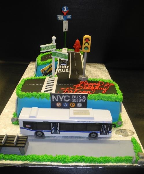 Number 1 Fondant Cake with Bus Decoration and Sign 