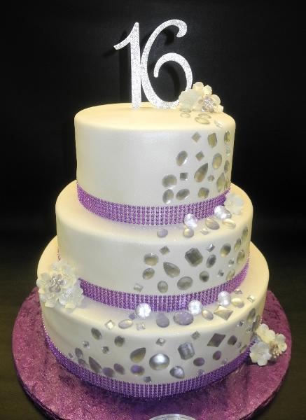 Sweet 16 Diamond Lavender and White Fondant Cake 