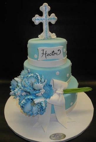 Roses and Fondant Cross Baptism Fondant Cake