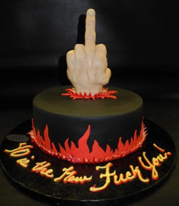 Middle Finger Fire Flames Fondant Cake 