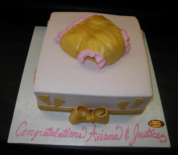 Diaper Fondant Cake Gold and Pink Cake 