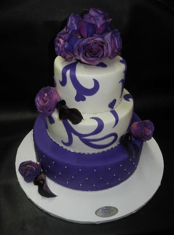 Purple and White Fondant Wedding Cake 
