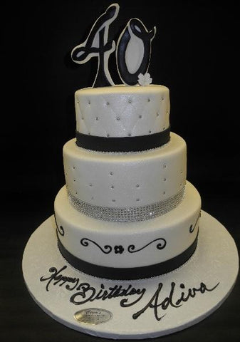 Black and White 40th Birthday Fondant Cake