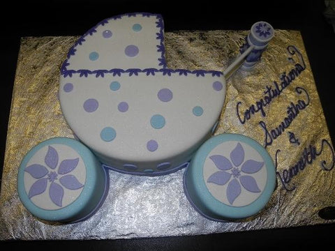 Stroller Fondant Cake Lavender and Turquoise 