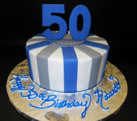 Blue and Grey 50th Birthday Cake