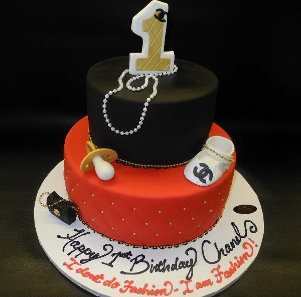 Chanel Fondant 1st Birthday Cake with edible pacifier and bottie - B07 ...