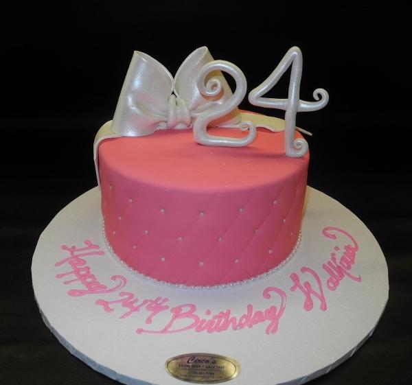 Pink Diamond Imprint Cake with Edible Number and Bow