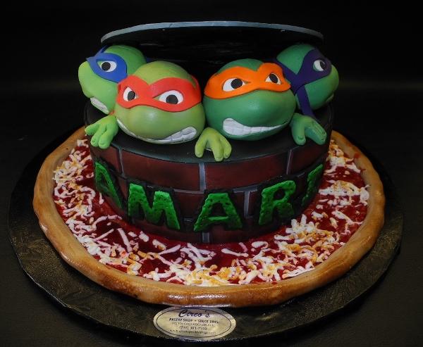 Ninja Turtle Fondant Cake with Edible Fondant Heads,TMNT, turtles