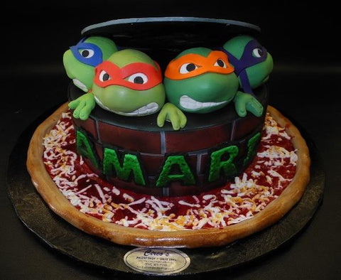 Ninja Turtle Fondant Cake with Edible Fondant Heads,TMNT, turtles