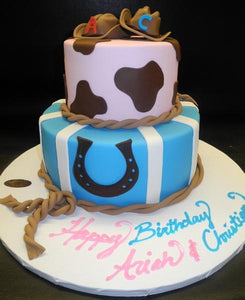 Cowgirl and Cowboy Fondant Birthday Cake 