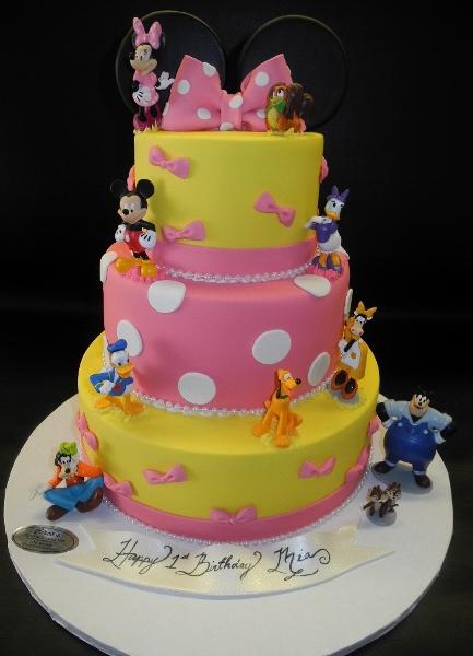 Minnie Mouse Yellow and Pink Fondant Cake 