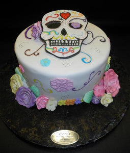 Skull Pastel Flowers Fondant Custom Cake 