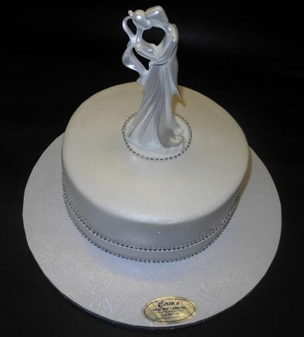 White Wedding One Tier Fondant Cake with Pearls and Ornament to decorate