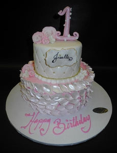 Rose Petal and Diamond Imprint Fondant Cake with Fondant Number and Roses
