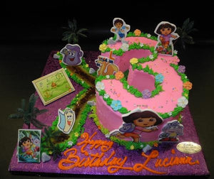 Dora Whip Cream Number Cake with 2D Fondant Decoration 
