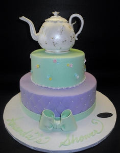 Tea Pot Bridal Shower Cake with 3D Tea Pot 