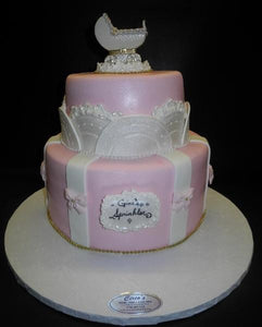 Stroller Pink and White Fondant Cake 