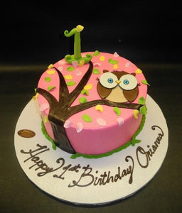 Owl Icing Cake with Fondant number and Owl 