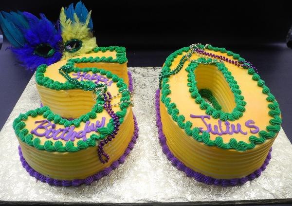 Mardi Gras Number Whip Cream 50th Birthday Cake 