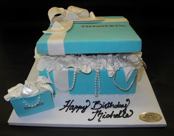 Tiffany Box Fondant Cake with gift bag and jewels 
