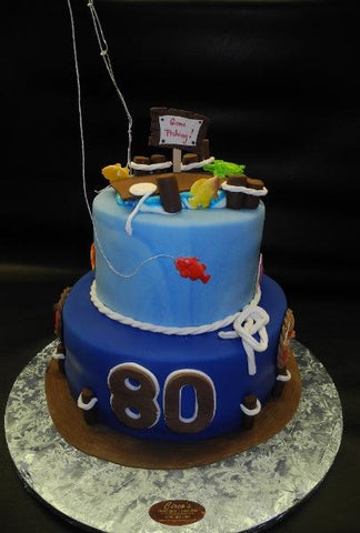Fishing 80th Birthday Fondant Cake