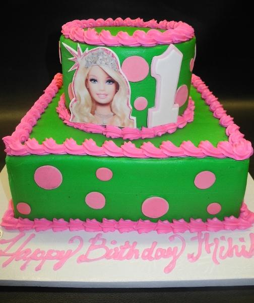 Barbie Icing Cake with Fondant Polka dots and picture