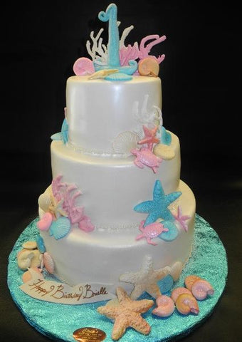 Sea Theme Fondant Cake with Fondant Sea Decoration 
