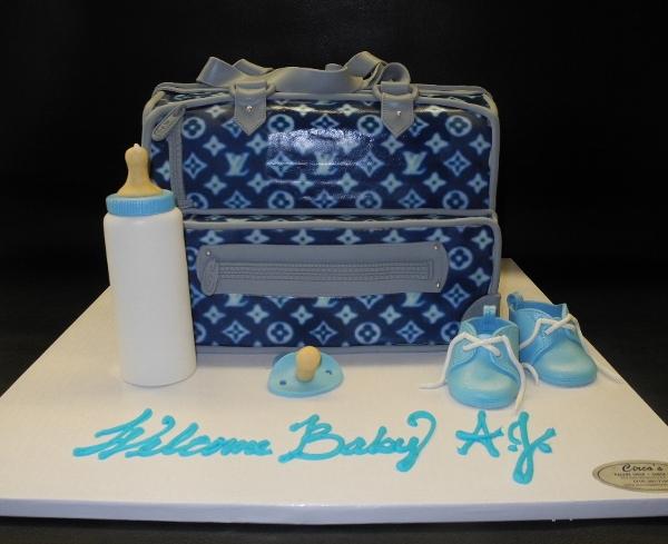 Louis Vuitton diaper bag baby shower cake, ArtisanCakeCompany