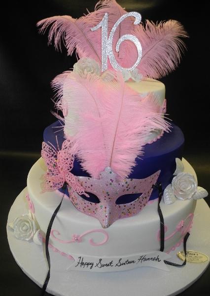 Feathers and Masks Sweet 16 Fondant Cake