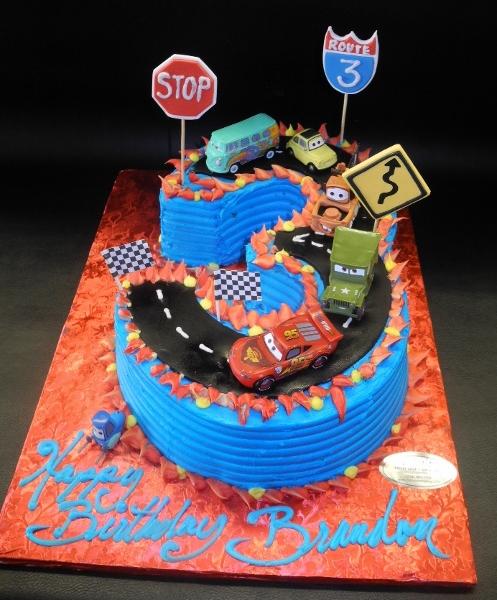 Number 3 Cake with Cars Decoration 