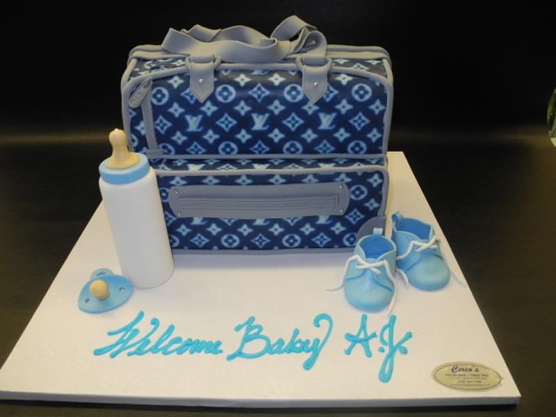 Baby Diaper Bag Louis Vuitton Brown Checkerboard Pattern Fondant Cake top  view