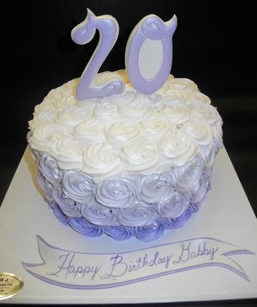 Rosebud Ombre Lavender and White Icing cake with fondant number