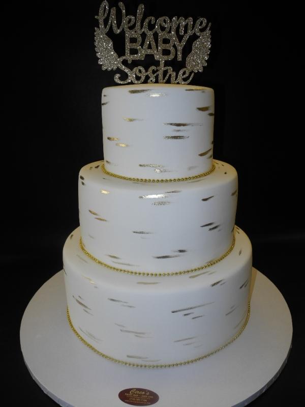 White and gold baby shower cake sale
