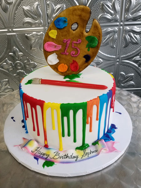 Paint Bucket Fondant Cake with Edible Paint Brush and Number - B0460 –  Circo's Pastry Shop